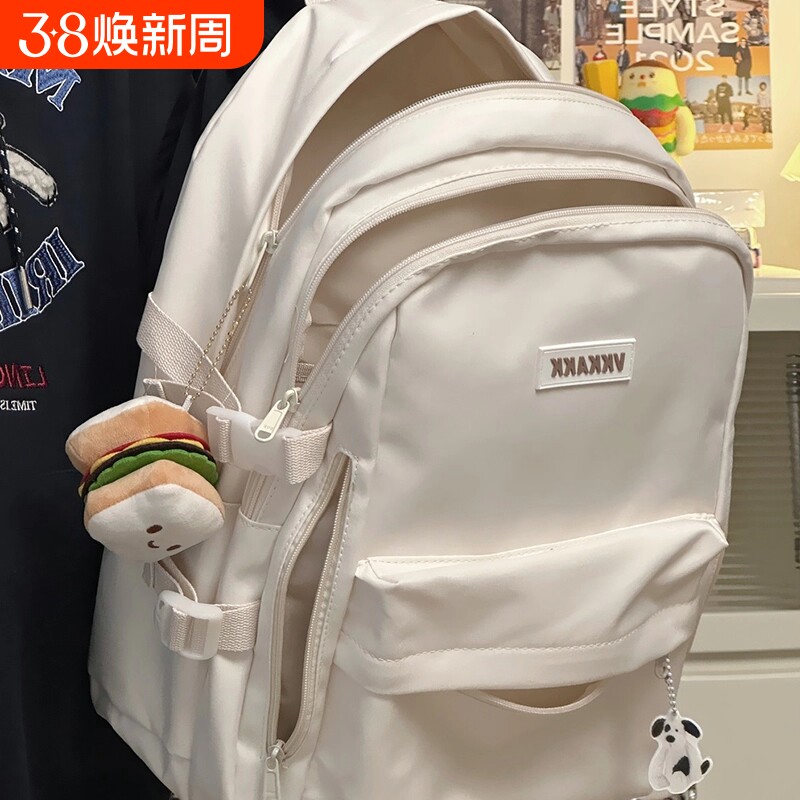 简约百搭双肩包女高中学生初中生书包背包男潮帆布蓝色灰色学院风