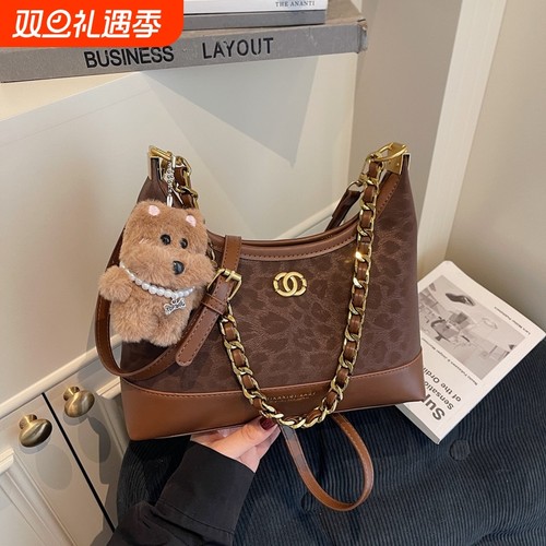 伊布古奇小众包包女秋冬2025新款复古豹纹斜挎包手提饺子包大气