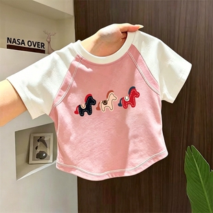 女童短袖T恤2026新款中大童夏季可爱女孩纯棉上衣宽松打底衫薄款