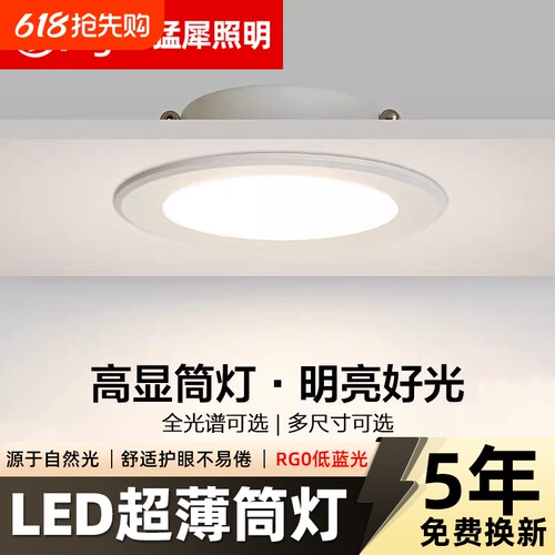led筒灯超薄桶灯吊顶天花灯过道嵌入式洞灯客厅5W12W大尺寸大开孔