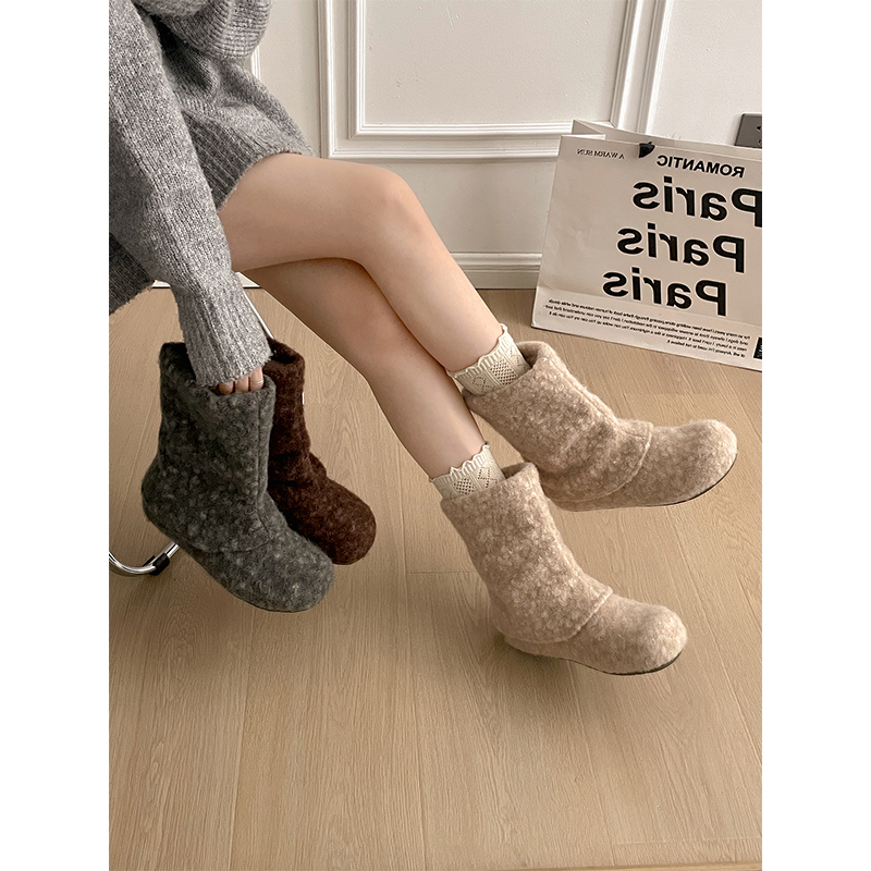 白色复古厚底内增高加绒雪地靴女款2025新款冬季保暖毛毛勃肯棉鞋