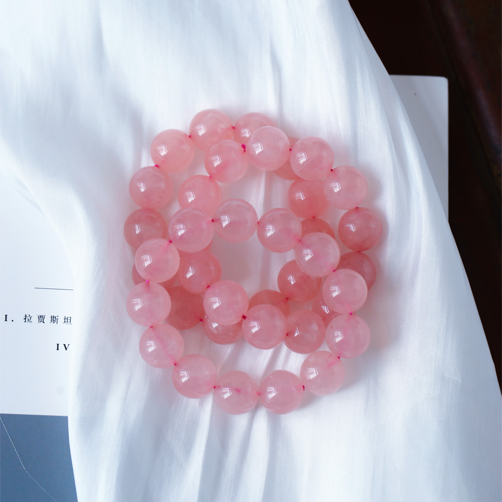 天然粉晶冰粉手链 大颗粒工厂清货 实物水润冰 女款招桃花水晶