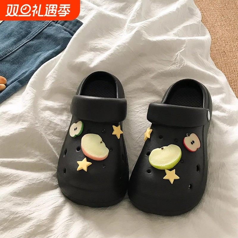 夏季厚底苹果星星洞洞鞋女2025可爱新款卡通防滑两穿包头凉拖鞋女