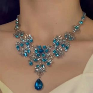 zoozmomo超闪蓝色水滴锆石项链套装女高级感晚宴礼服配饰锁骨链潮