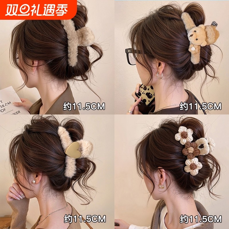 高级感大号头发抓夹女2025新款毛绒鲨鱼夹后脑勺发夹盘发夹子头饰