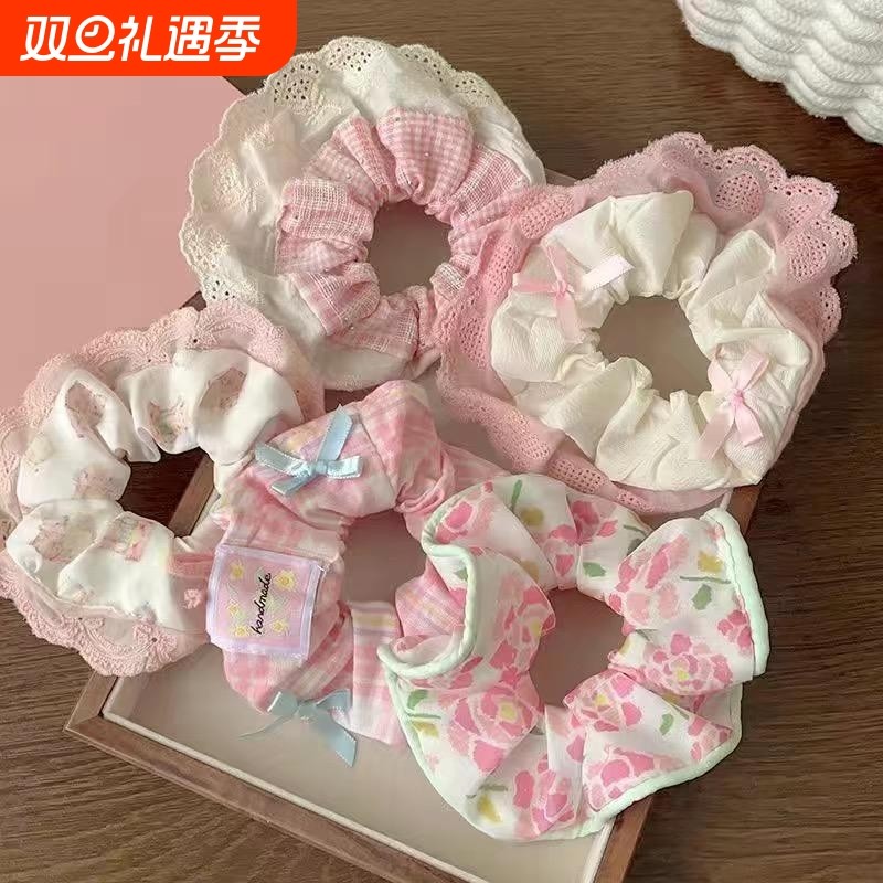 小清新公主芭蕾ins风蝴蝶结蕾丝边韩版大肠发圈可爱奶油甜妹发绳