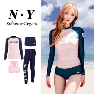 韩国潜水服女分体浮潜泳衣女保守显瘦长袖 防晒速干冲浪服水母衣