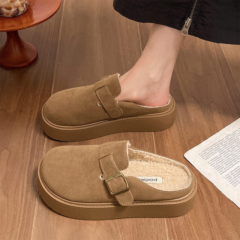 厚底勃肯拖鞋女外穿2025年秋冬新款增高一脚蹬懒人包头半拖棉拖鞋