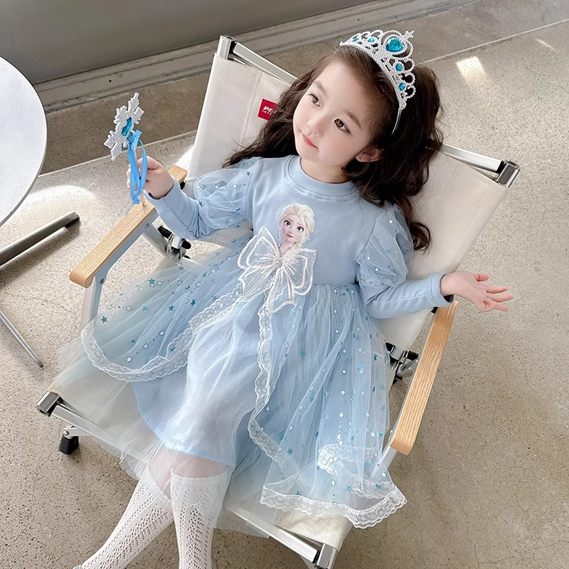 爱莎公主裙女童连衣裙夏季2025新款洋气儿童艾莎裙子宝宝春装纱裙