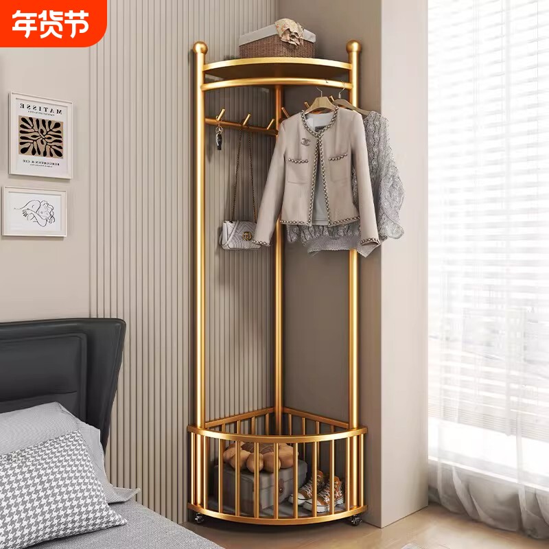 转角衣帽架落地衣架晾衣架客厅轻奢挂衣服架子移动简易置物结实