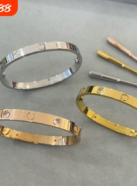 经典款手镯男女款18K玫瑰金宽窄版镶钻情侣款轻奢百搭手环不掉色