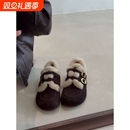 2025秋冬新款全包复古圆头加绒保暖毛毛加厚底内增高豆豆勃肯鞋女