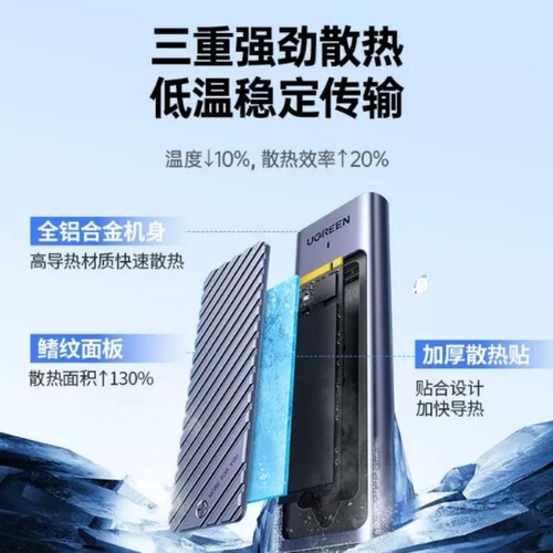 绿联m.2固态硬盘盒子nvme/sata双协议m2移动硬盘笔记本ssd外接盒