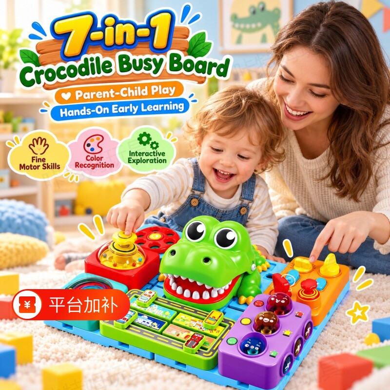 鳄鱼洞洞板忙碌板益智认知儿童玩具1-3岁婴幼儿宝宝玩具蒙氏早教