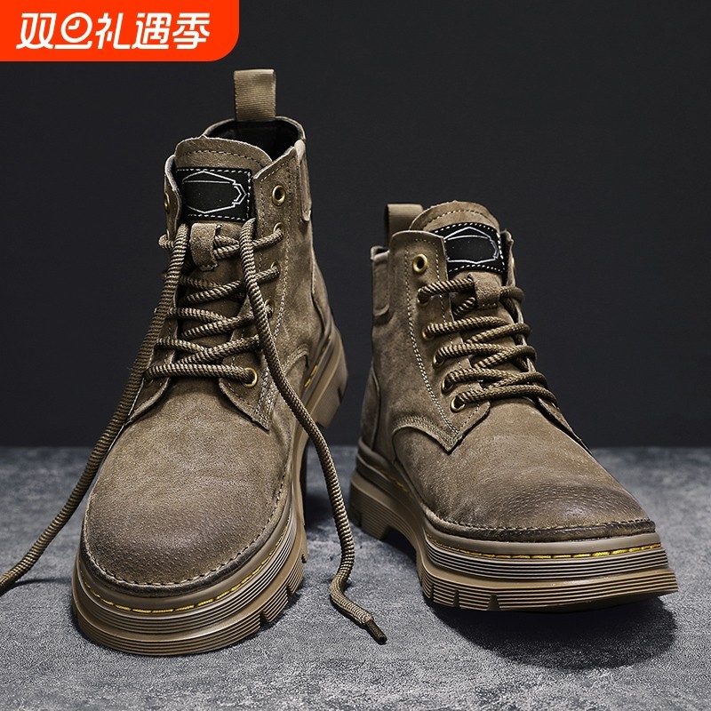 冬季保暖马丁靴男款高帮机车皮靴秋季工装短靴真皮马英伦风棕色