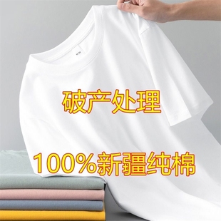 短袖 t恤男纯色圆领纯白宽松百搭打底衫 夏季 100%重磅纯棉男士 衣服