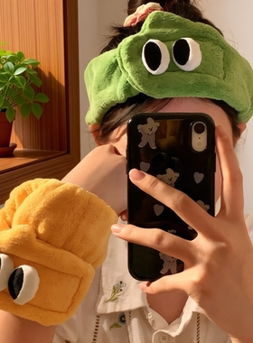 可爱发带女洗脸2026秋冬毛绒束发带男头箍洗漱发箍头饰绿色粉色