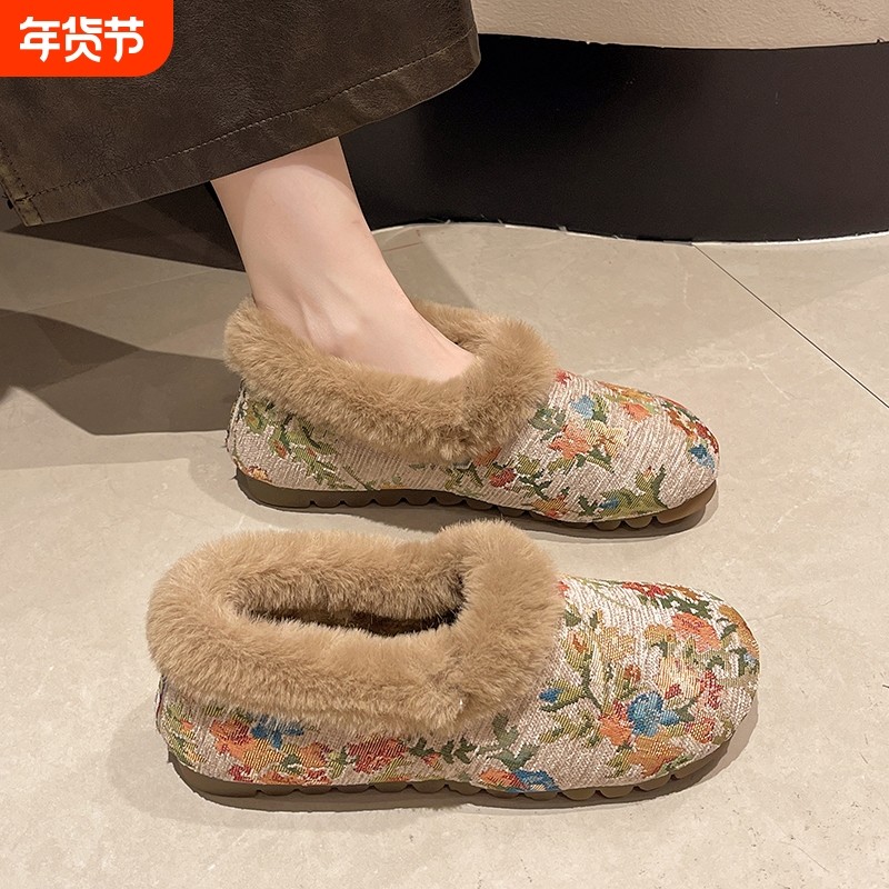 秋冬季老北京绣花保暖居家棉拖鞋女包跟毛毛鞋加绒软底防滑妈妈鞋,女鞋,毛毛鞋,淘宝优惠券,粉丝福利购,淘宝优惠卷