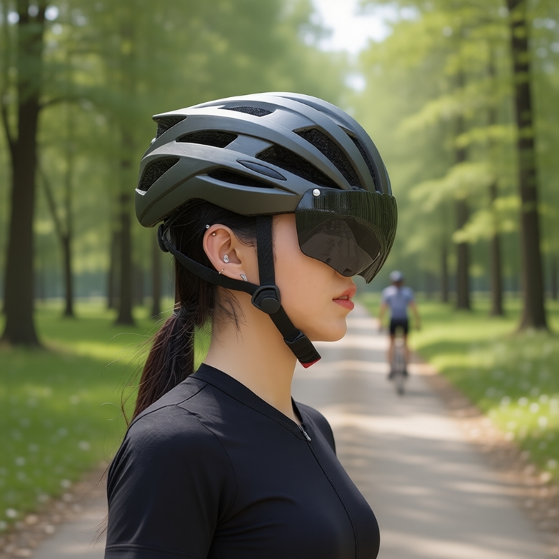 公路骑行自行车头盔带风镜一体成型骑行头盔男女山地公路车安全帽