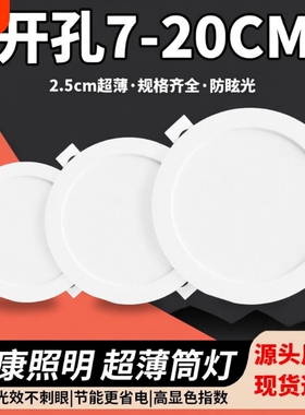 超薄led筒灯嵌入式开孔2.5寸3.5寸4寸6寸8寸天花灯家用客厅牛眼灯