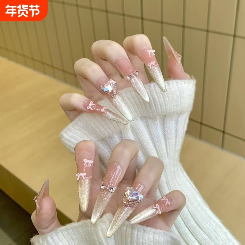 春节过年4.0细狗穿戴甲爆闪猫眼ins学生显白手工美甲法式新年黑