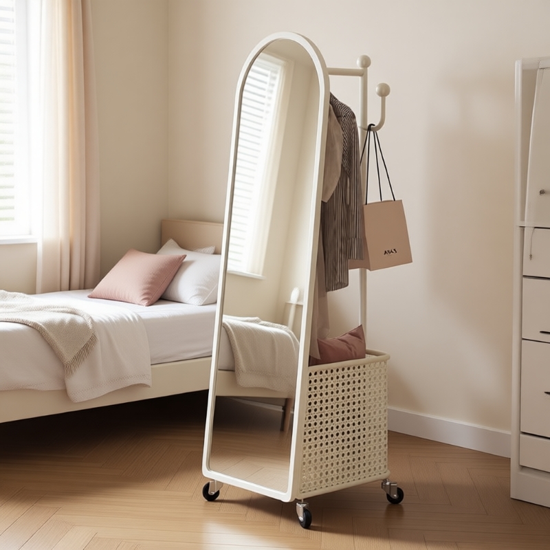全身镜挂衣架一体收纳落地试衣镜镜子可移动旋转穿衣镜衣帽架家居