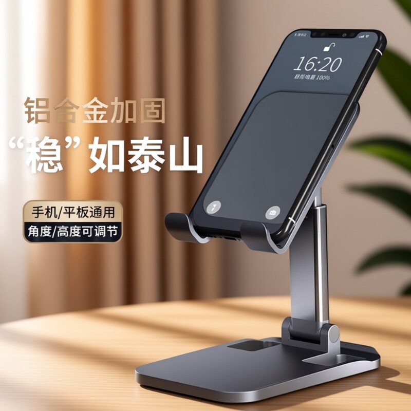 桌面手机支架稳固2025新款德国进口铝合金全金属懒人平板ipad支撑架折叠旋转升降伸缩直播办公床上通用放置架