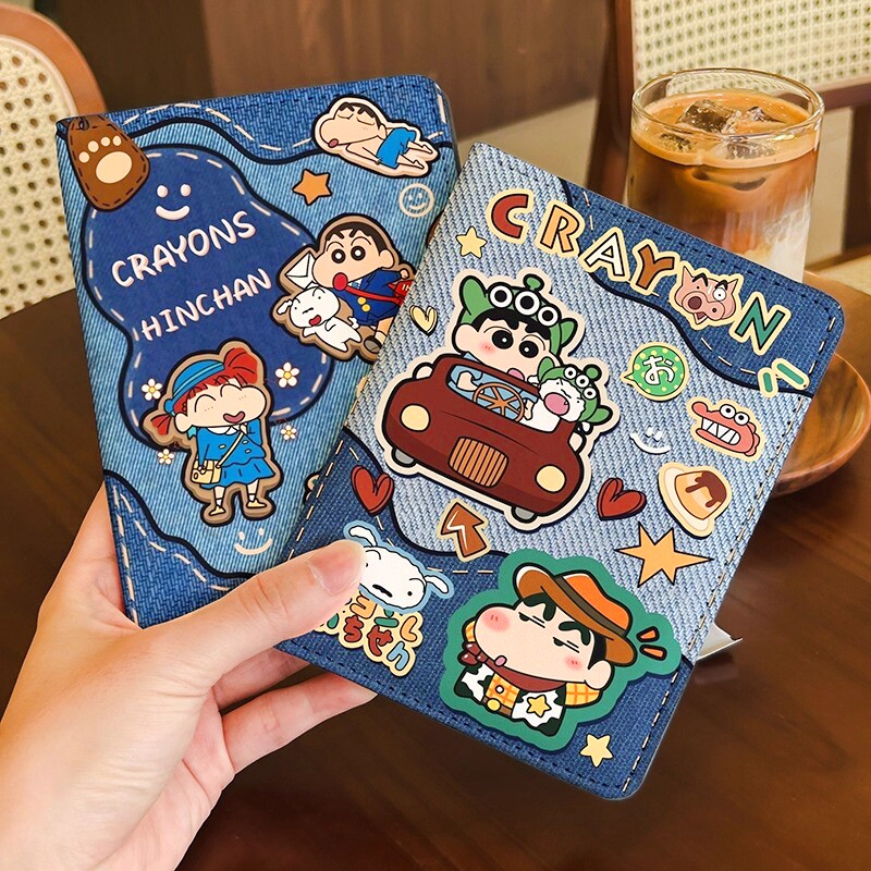 蜡笔小新复古牛仔卡通护照夹证件包保护套多功能卡包出国旅行便携
