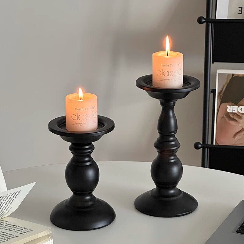法式复古铁艺烛台摆件客厅家用高级感蜡烛台装饰品美式道具罗马柱