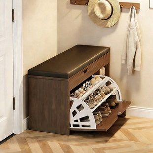 换鞋凳门口家用极窄进门穿鞋凳中古风玄关可坐式翻斗储物收纳鞋架