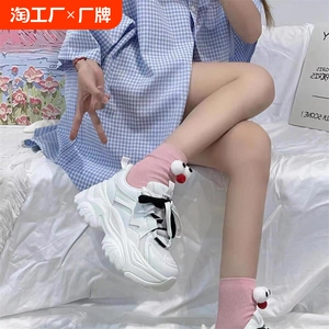 爆款真皮网面透气老爹鞋女春夏新款ins潮休闲网鞋厚底运动小白鞋