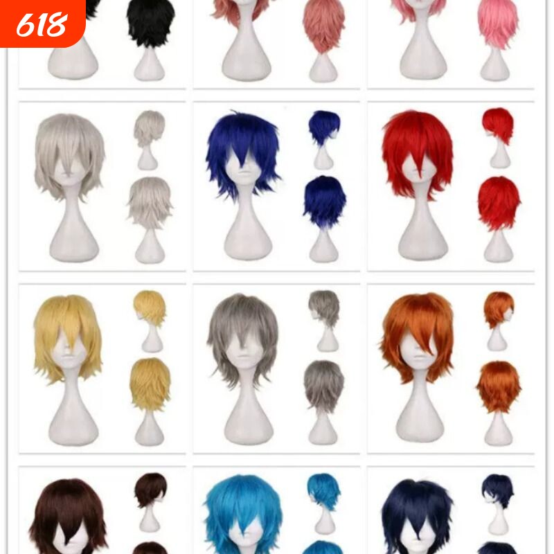 多色入反翘万用cosplay假发】30cm短发收脸msn假毛黑白黄蓝粉