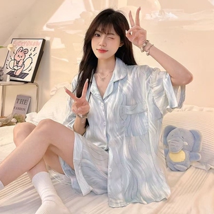 纯棉带胸垫2026新款简约睡衣女款夏季薄款短袖短裤甜美可爱家居服