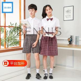 蓝心蓝语深圳校服小学生男女礼服套装夏季衬衫衬衣领结时尚初中