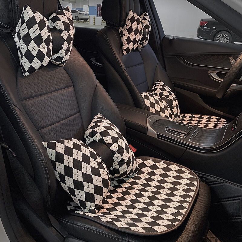 汽车头枕护颈枕提花菱格车用舒适柔软颈枕护腰枕四季通用汽车用品