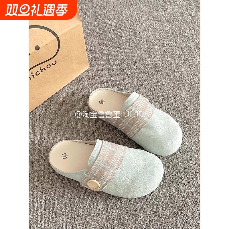 香港真皮夏季勃肯鞋女2025新款懒人鞋一脚蹬包头半拖鞋女外穿凉拖