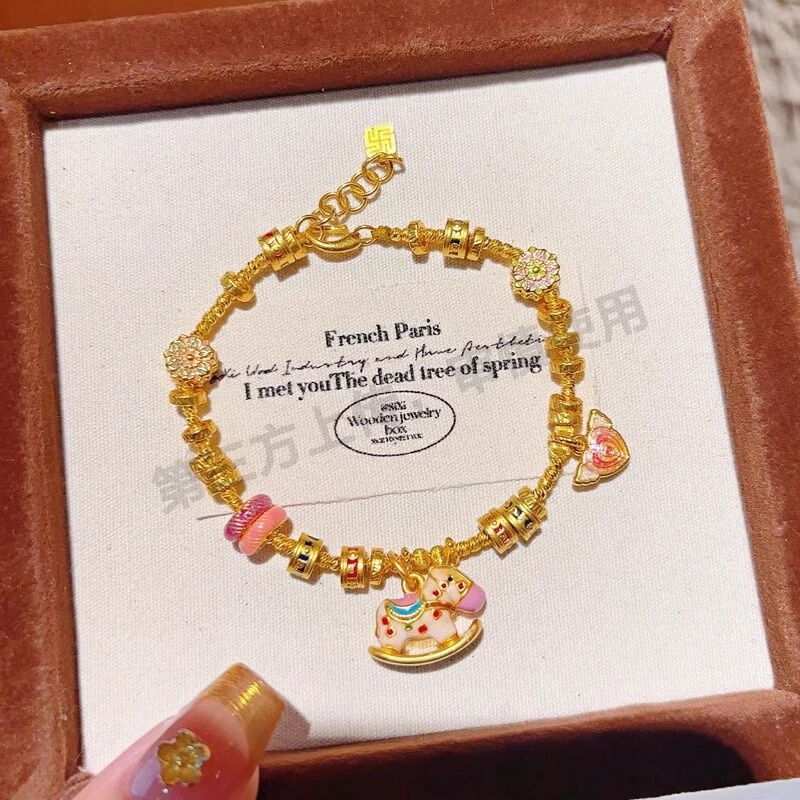 金色珐琅木马手链可爱复古