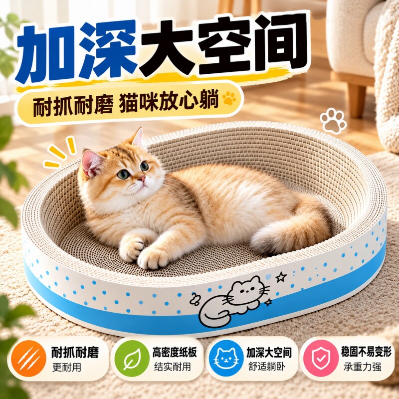 白牛卡猫抓板窝瓦楞纸圆形超大号磨爪器耐磨不掉屑可爱风玩具猫窝