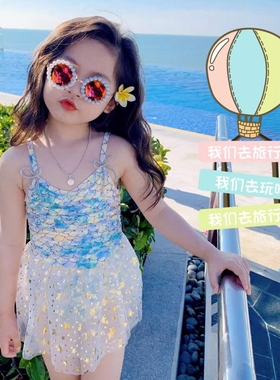 儿童泳衣女款美人鱼公主裙女童泳衣泡温泉洋气宝宝女孩连体泳衣
