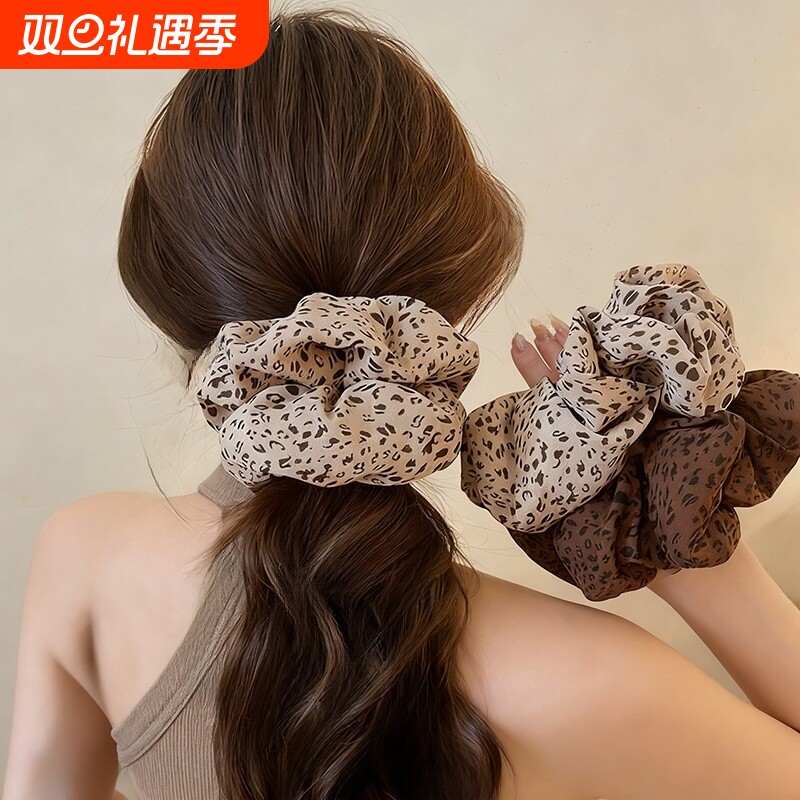 慵懒风豹纹大肠发圈女2025新款高级感扎头发绳耐用低马尾头绳发饰
