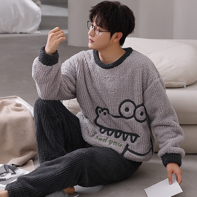 男士秋冬季珊瑚绒睡衣男款法兰绒加绒加厚家居服2025新款可外穿出