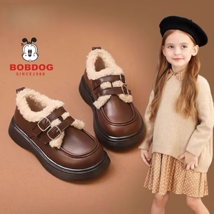 巴布豆女童鞋子儿童棉鞋2025冬季小宝宝加绒软底二棉鞋公主黑色