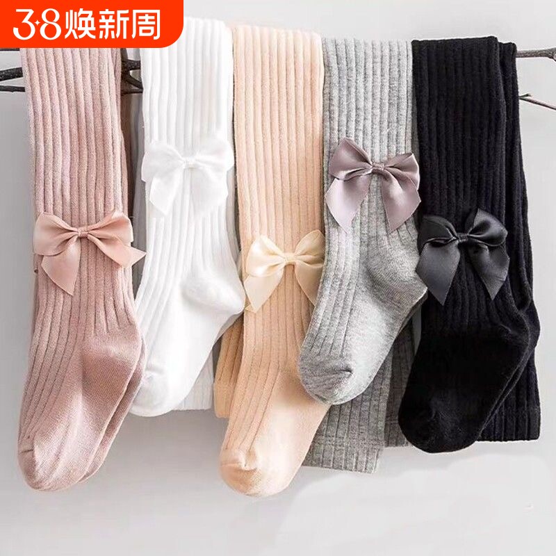 婴儿打底裤女童春秋薄款纯棉大PP儿童外穿宝宝连体连裤袜蝴蝶结