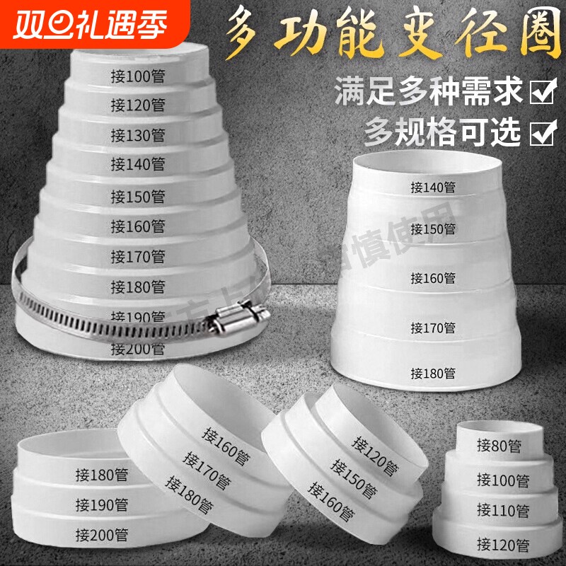 抽油烟机排风管转换变径圈烟机配件卡箍塑料胶带排烟铝箔连接固定