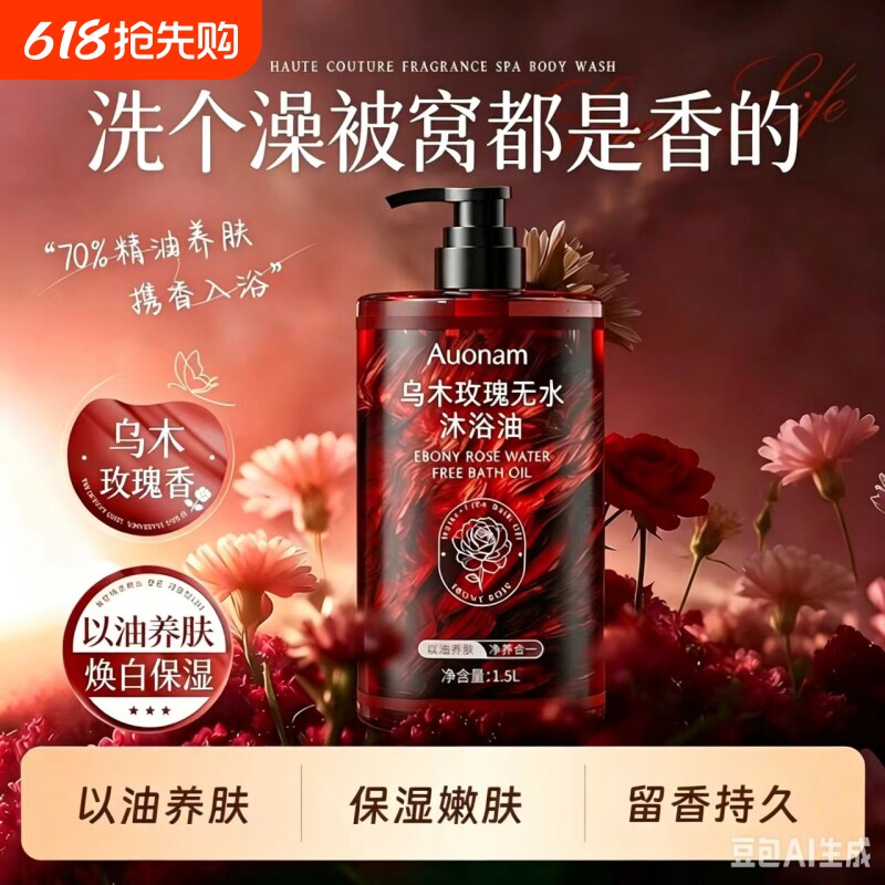 3斤装乌木玫瑰沐浴油露持久留香72h温和清洁保湿滋润养肤精油香氛