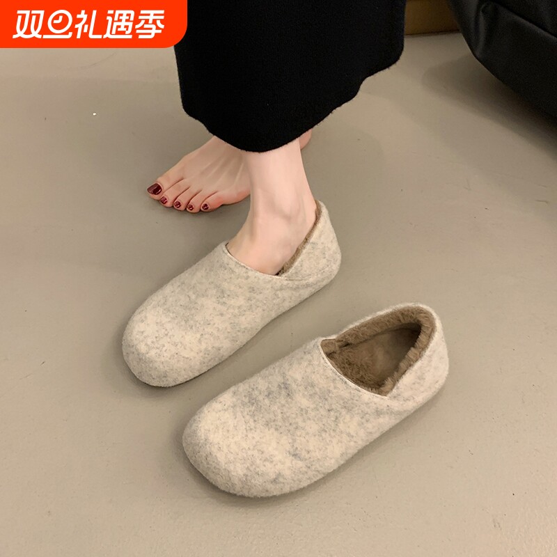 勃肯鞋女2025秋冬新款一脚蹬软底加绒保暖孕妇豆豆棉鞋懒人穆勒鞋