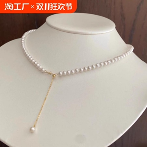正圆小米珠淡水baby真珍珠项链高光小灯泡颗粒颈链锁骨链假一赔十