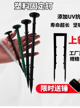 防草布地钉除草布塑料钉子拉枝地膜固定草皮u型丁倒刺园艺地布钉