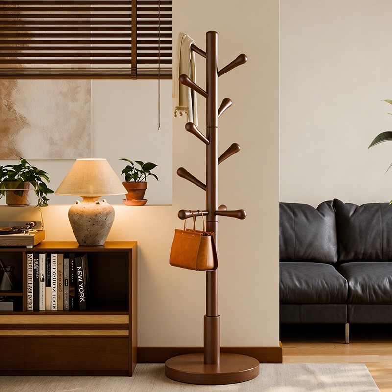 实木衣帽架家用高级衣服架子卧室落地加粗置物架客厅放衣帽子玄关