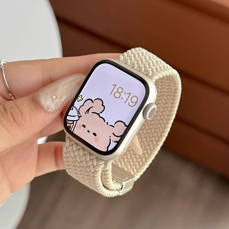 升级款适用iwatch10/11表带秋季新款尼龙编织磁吸苹果手表s9适AppleWatch8/7/se/Ultra透气运动男女彩虹表盘图片